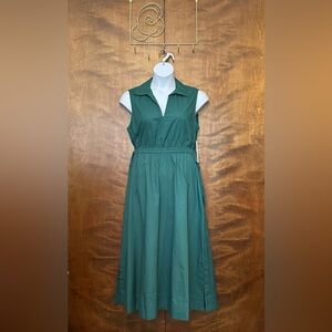Calvin Klein Sleeveless Drawstring Waist Midi Dress Womens 12 Green Cutout Back